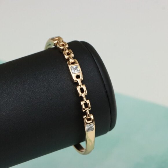 Elegant Rose Gold Bangle with Geometric Charm and Crystal Accents, XPBL0474 - Picture 8 of 12